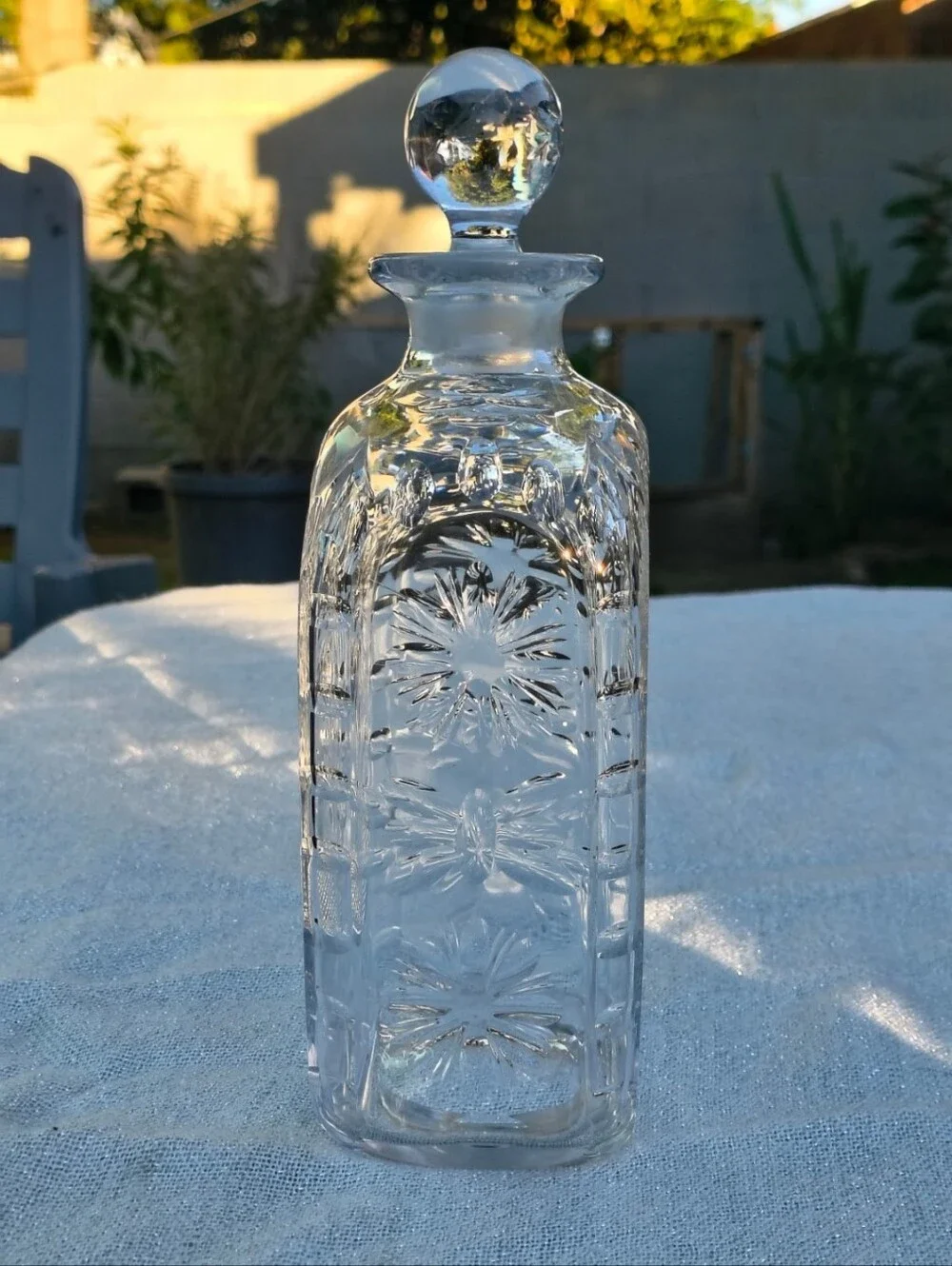 Whitefriars? Spanish Cut Glass Decanter with Floral Detailing